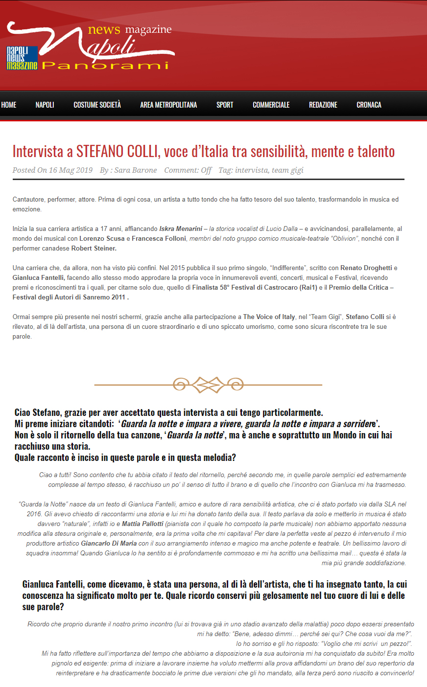 Stefano Colli su Napoli News (16-05-2019)
